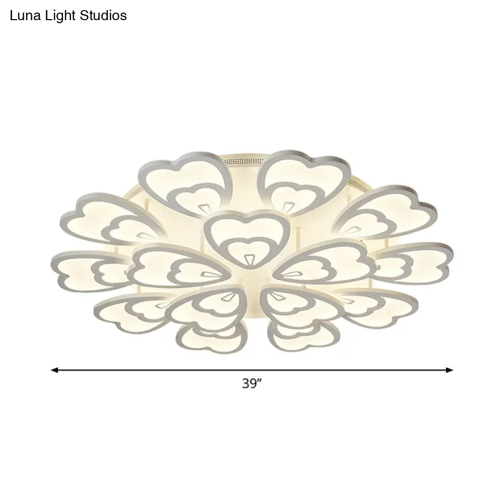 Contemporary Acrylic Heart Ceiling Light - 6/9/12 Lights Warm/White/Natural Flush Mount For Dining
