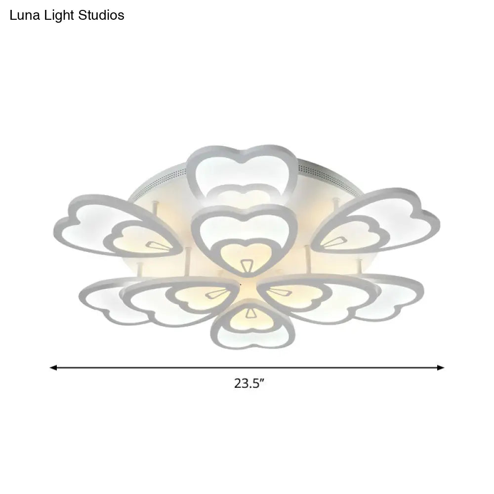 Contemporary Acrylic Heart Ceiling Light - 6/9/12 Lights Warm/White/Natural Flush Mount For Dining