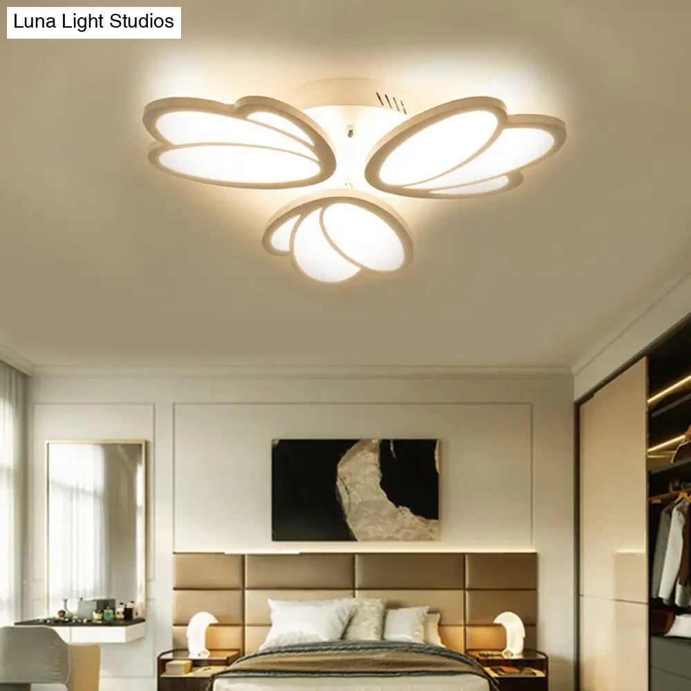Contemporary Acrylic Leaf Flush Mount Light - Led Ceiling Fixture For Living Room 3/6/9