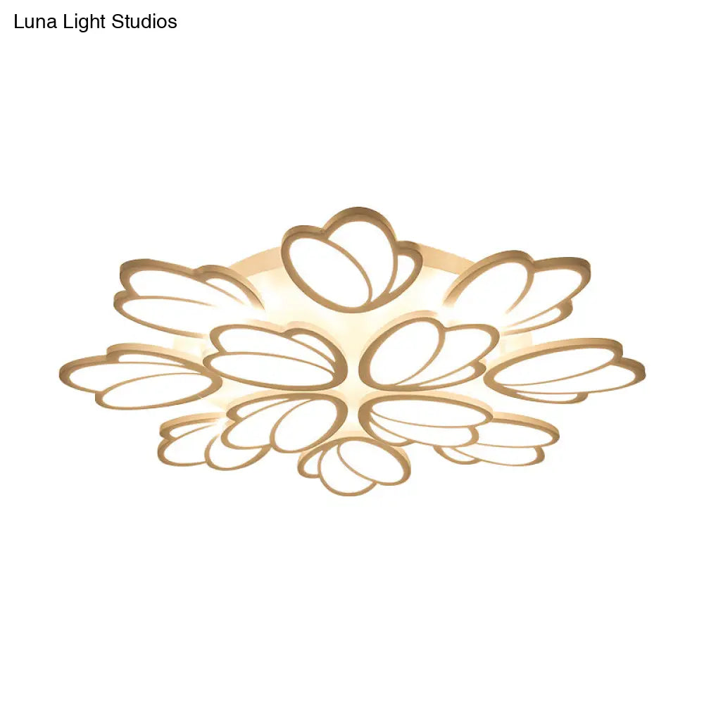 Contemporary Acrylic Leaf Flush Mount Light - Led Ceiling Fixture For Living Room 3/6/9