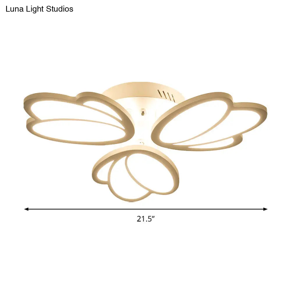 Contemporary Acrylic Leaf Flush Mount Light - Led Ceiling Fixture For Living Room 3/6/9