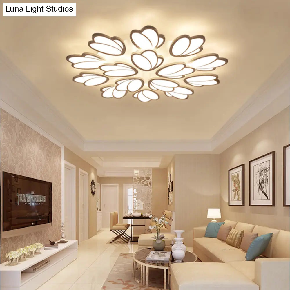 Contemporary Acrylic Leaf Flush Mount Light - Led Ceiling Fixture For Living Room 3/6/9