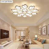 Contemporary Acrylic Leaf Flush Mount Light - Led Ceiling Fixture For Living Room 3/6/9