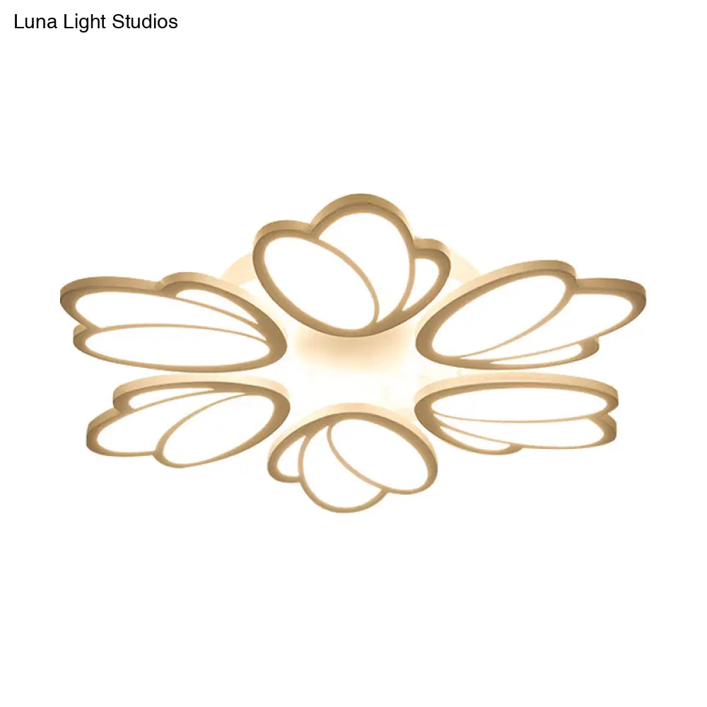 Contemporary Acrylic Leaf Flush Mount Light - Led Ceiling Fixture For Living Room 3/6/9