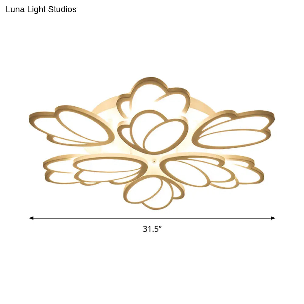 Contemporary Acrylic Leaf Flush Mount Light - Led Ceiling Fixture For Living Room 3/6/9