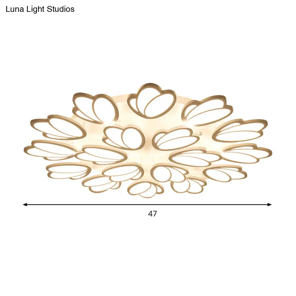 Contemporary Acrylic Leaf Flush Mount Light - Led Ceiling Fixture For Living Room 3/6/9