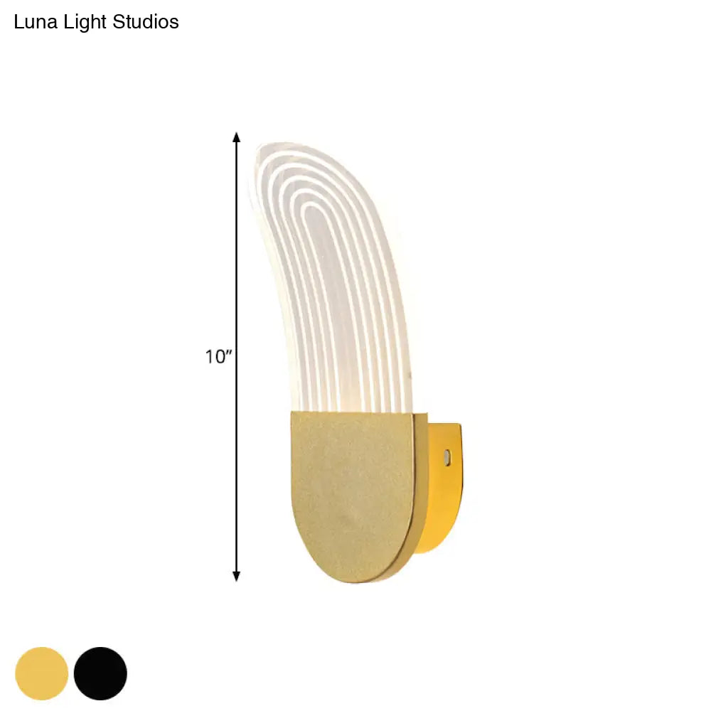 Contemporary Acrylic Led Bedside Wall Lamp: Curved Oval Sconce Light In Black/Gold