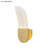 Contemporary Acrylic Led Bedside Wall Lamp: Curved Oval Sconce Light In Black/Gold