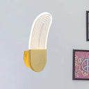 Contemporary Acrylic Led Bedside Wall Lamp: Curved Oval Sconce Light In Black/Gold Gold