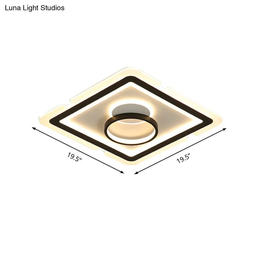Contemporary Acrylic Square Ceiling Lighting - Led Flush Mount Light For Bedroom Black/White