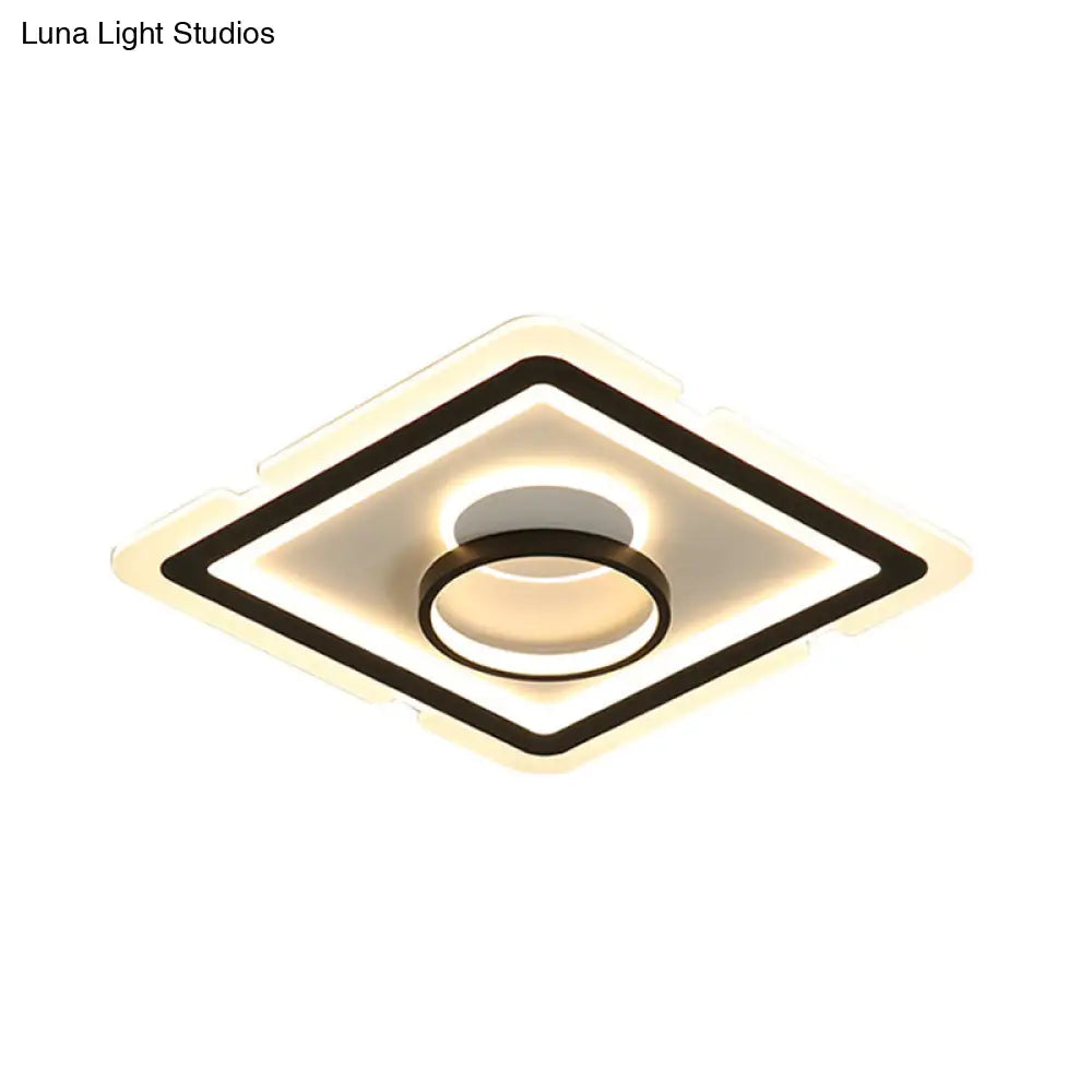 Contemporary Acrylic Square Ceiling Lighting - Led Flush Mount Light For Bedroom Black/White