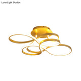 Contemporary Acrylic Twisted Semi Flush Mount Led Ceiling Light In Black/Gold/White - White