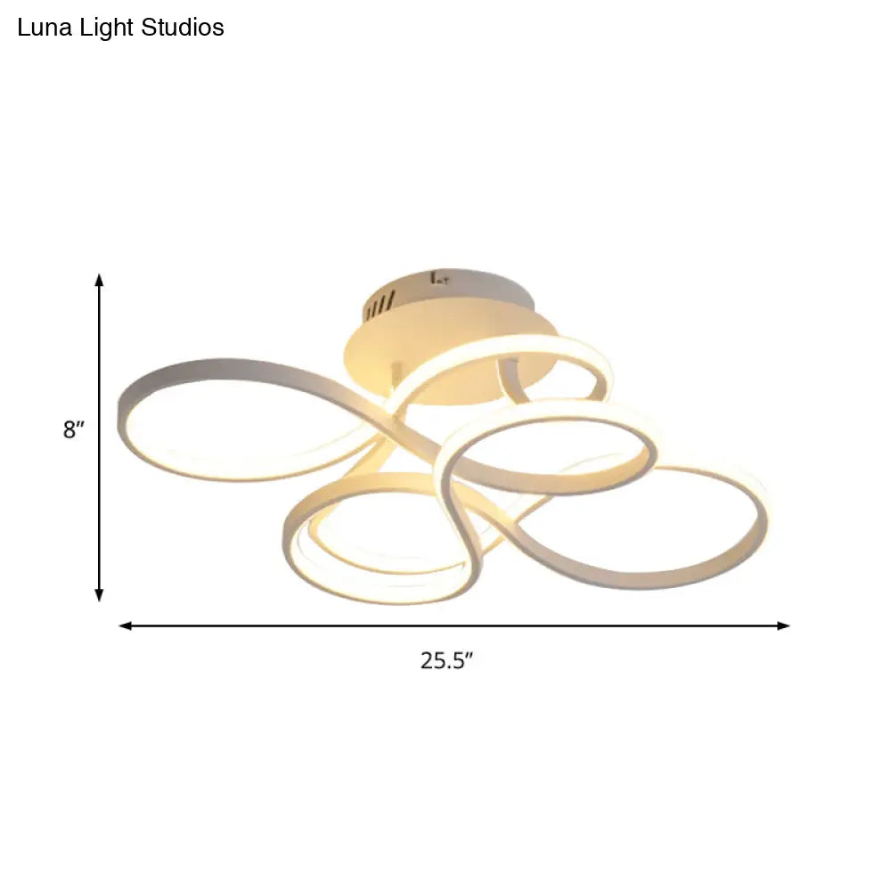 Contemporary Acrylic Twisted Semi Flush Mount Led Ceiling Light In Black/Gold/White - White