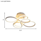 Contemporary Acrylic Twisted Semi Flush Mount Led Ceiling Light In Black/Gold/White - White