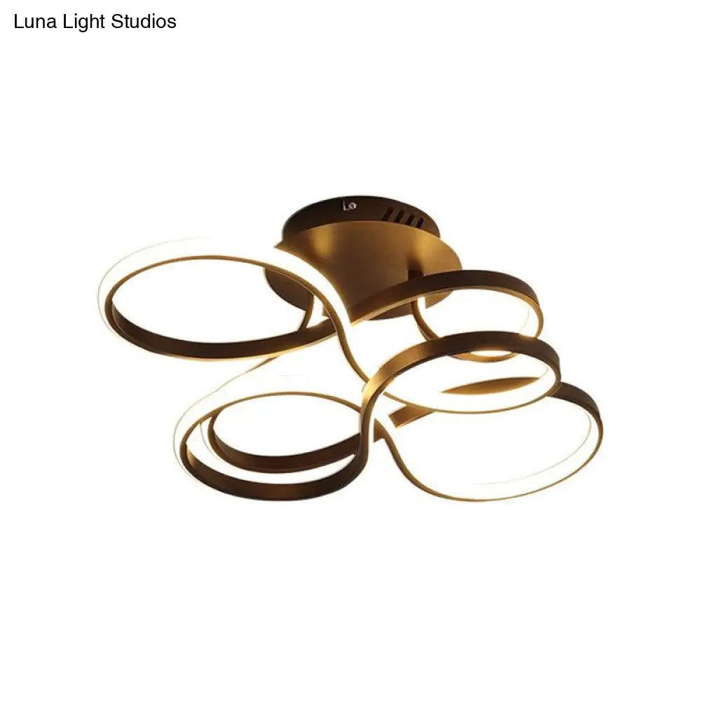 Contemporary Acrylic Twisted Semi Flush Mount Led Ceiling Light In Black/Gold/White - White