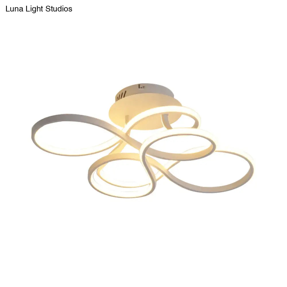 Contemporary Acrylic Twisted Semi Flush Mount Led Ceiling Light In Black/Gold/White - White