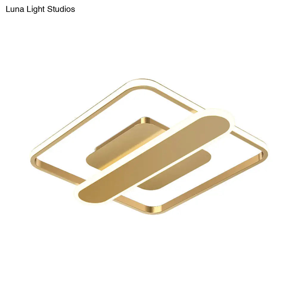 Contemporary Aluminum Square Frame Led Ceiling Lamp - Black/Gold/White 16.5/20.5 Inches Wide