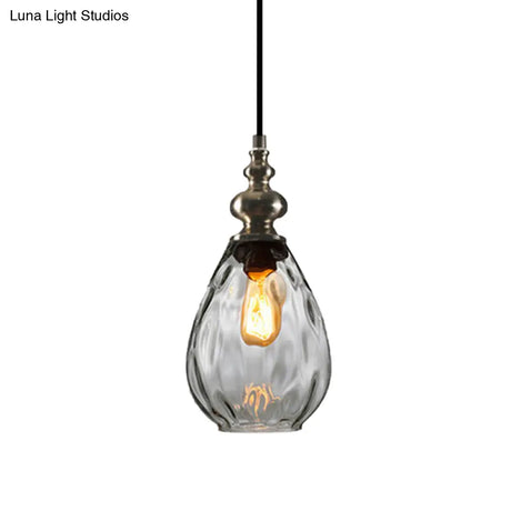 Contemporary Amber/Clear Dimple Glass Water Drop Pendant Lamp - 6/8 Wide 1 Head Bedside Hanging