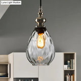 Contemporary Amber/Clear Dimple Glass Water Drop Pendant Lamp - 6/8 Wide 1 Head Bedside Hanging