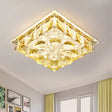Contemporary Amber Crystal Flushmount Ceiling Lamp - Square Led Light Fixture For Stairs In