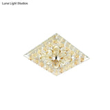 Contemporary Amber Crystal Led Flush Light For Hallway With Warm/White