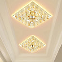 Contemporary Amber Crystal Led Flush Light For Hallway With Warm/White / White