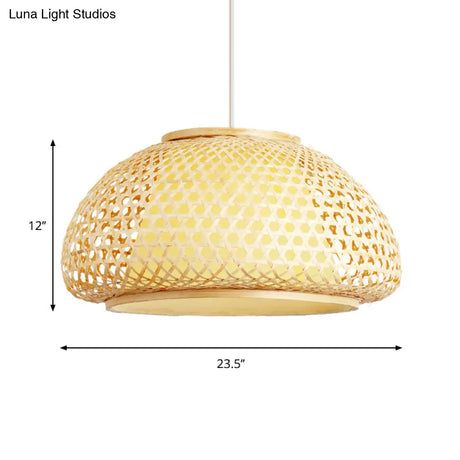 Contemporary Bamboo Bowl Pendant Light Kit - 16/19/23.5 Wide 1 Bulb Wood Hanging Suspension