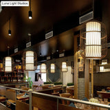 Contemporary Bamboo Cage Hanging Lamp With Coffee Finish And Single Bulb Suspension