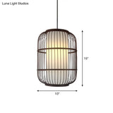 Contemporary Bamboo Cage Hanging Lamp With Coffee Finish And Single Bulb Suspension