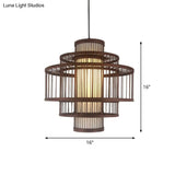Contemporary Bamboo Cage Hanging Lamp With Coffee Finish And Single Bulb Suspension
