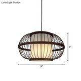 Contemporary Bamboo Cage Hanging Lamp With Coffee Finish And Single Bulb Suspension