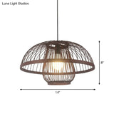 Contemporary Bamboo Cage Hanging Lamp With Coffee Finish And Single Bulb Suspension