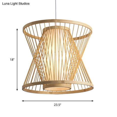 Contemporary Bamboo Cone Suspension Pendant Light Kit For Restaurants - 1 Bulb Wood Hanging Sizes: