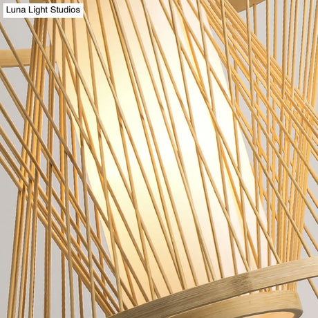 Contemporary Bamboo Cone Suspension Pendant Light Kit For Restaurants - 1 Bulb Wood Hanging Sizes: