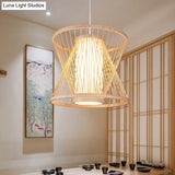 Contemporary Bamboo Cone Suspension Pendant Light Kit For Restaurants - 1 Bulb Wood Hanging Sizes: