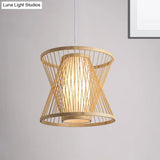 Contemporary Bamboo Cone Suspension Pendant Light Kit For Restaurants - 1 Bulb Wood Hanging Sizes: