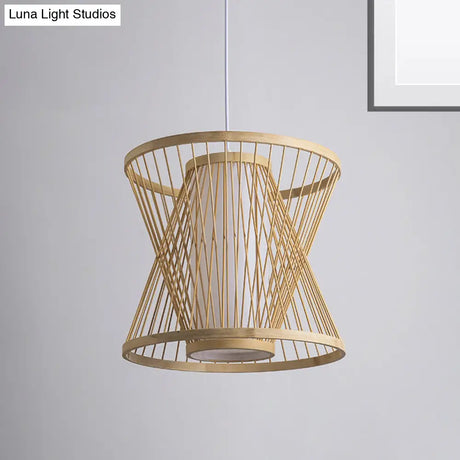 Contemporary Bamboo Cone Suspension Pendant Light Kit For Restaurants - 1 Bulb Wood Hanging Sizes: