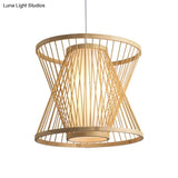 Contemporary Bamboo Cone Suspension Pendant Light Kit For Restaurants - 1 Bulb Wood Hanging Sizes: