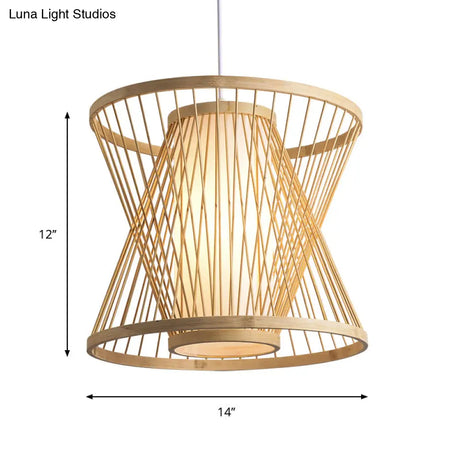 Contemporary Bamboo Cone Suspension Pendant Light Kit For Restaurants - 1 Bulb Wood Hanging Sizes: