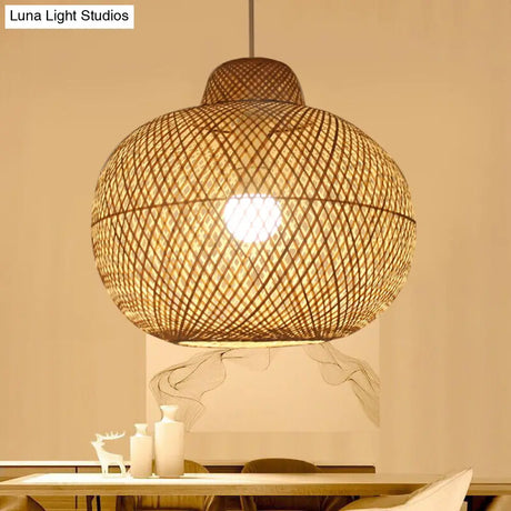 Contemporary Bamboo Globe Pendant Light Kit - Wood Hanging 12/14 Wide