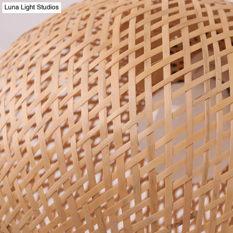 Contemporary Bamboo Globe Pendant Light Kit - Wood Hanging 12/14 Wide