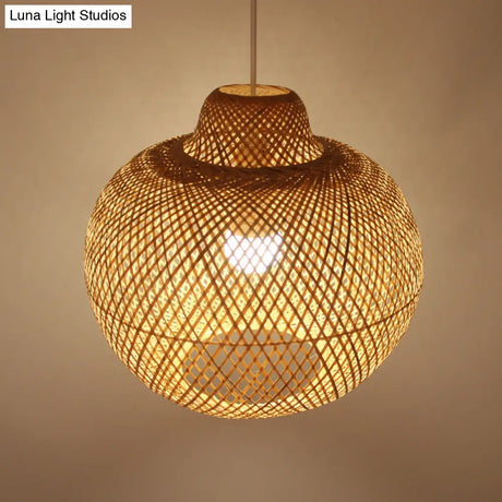 Contemporary Bamboo Globe Pendant Light Kit - Wood Hanging 12/14 Wide