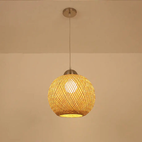 Contemporary Bamboo Globe Pendant Light Kit - Wood Hanging 12/14 Wide / 12