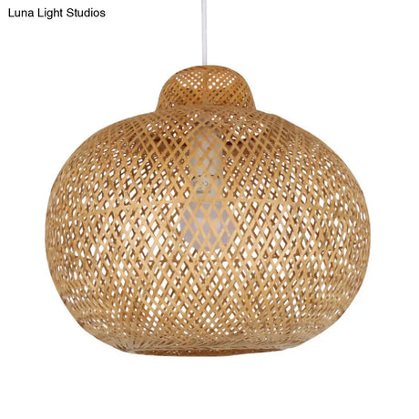 Contemporary Bamboo Globe Pendant Light Kit - Wood Hanging 12/14 Wide