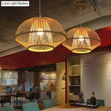 Contemporary Bamboo Pendant Light Fixture With Pear/Urn Design - Wood