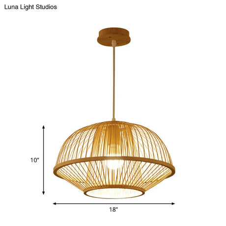 Contemporary Bamboo Pendant Light Fixture With Pear/Urn Design - Wood