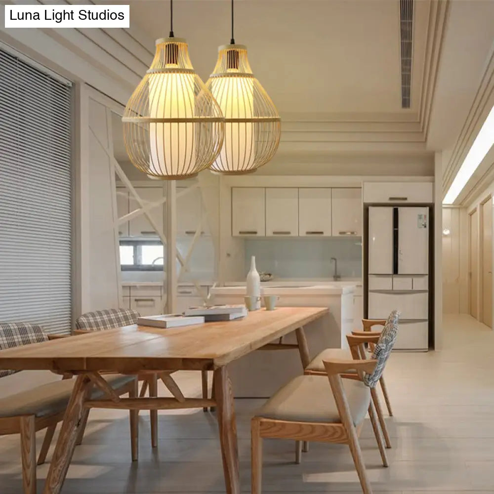 Contemporary Bamboo Pendant Light Fixture With Pear/Urn Design - Wood