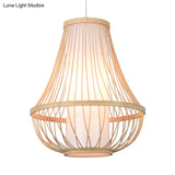 Contemporary Bamboo Pendant Light Fixture With Pear/Urn Design - Wood