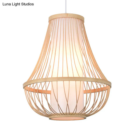 Contemporary Bamboo Pendant Light Fixture With Pear/Urn Design - Wood