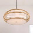 Contemporary Bamboo Pendant Light Kit - Rounded Drum Suspension 1 Bulb - Wood Hanging Light 18’’/21.5’’/23.5’’ Wide